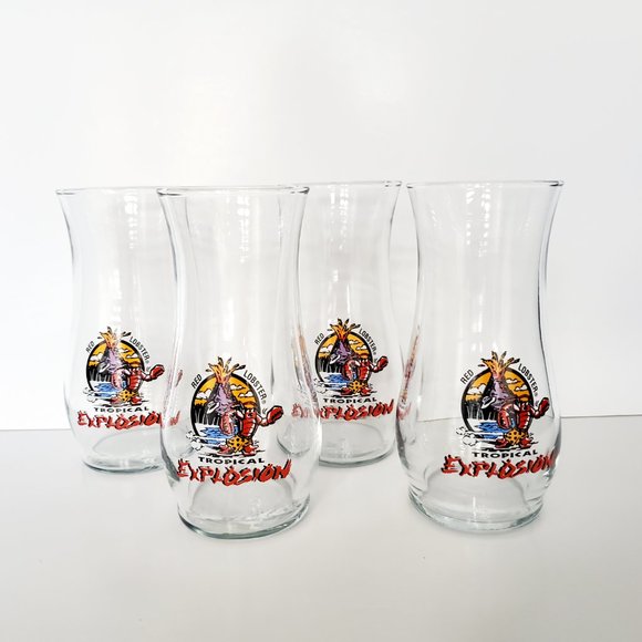 Tall Smoothies Drinking Glasses Vtg LIBBEY Red Lobster Novelty Tiki Barware 4pcs - Picture 2 of 7